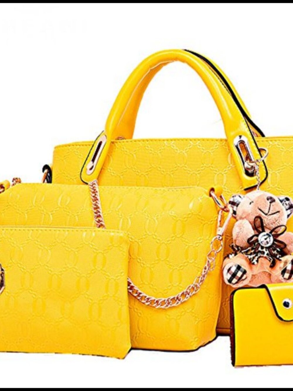4 Pc Greased PU Leather Handbag Set Tote Shoulder Bag Clutch Card Holder